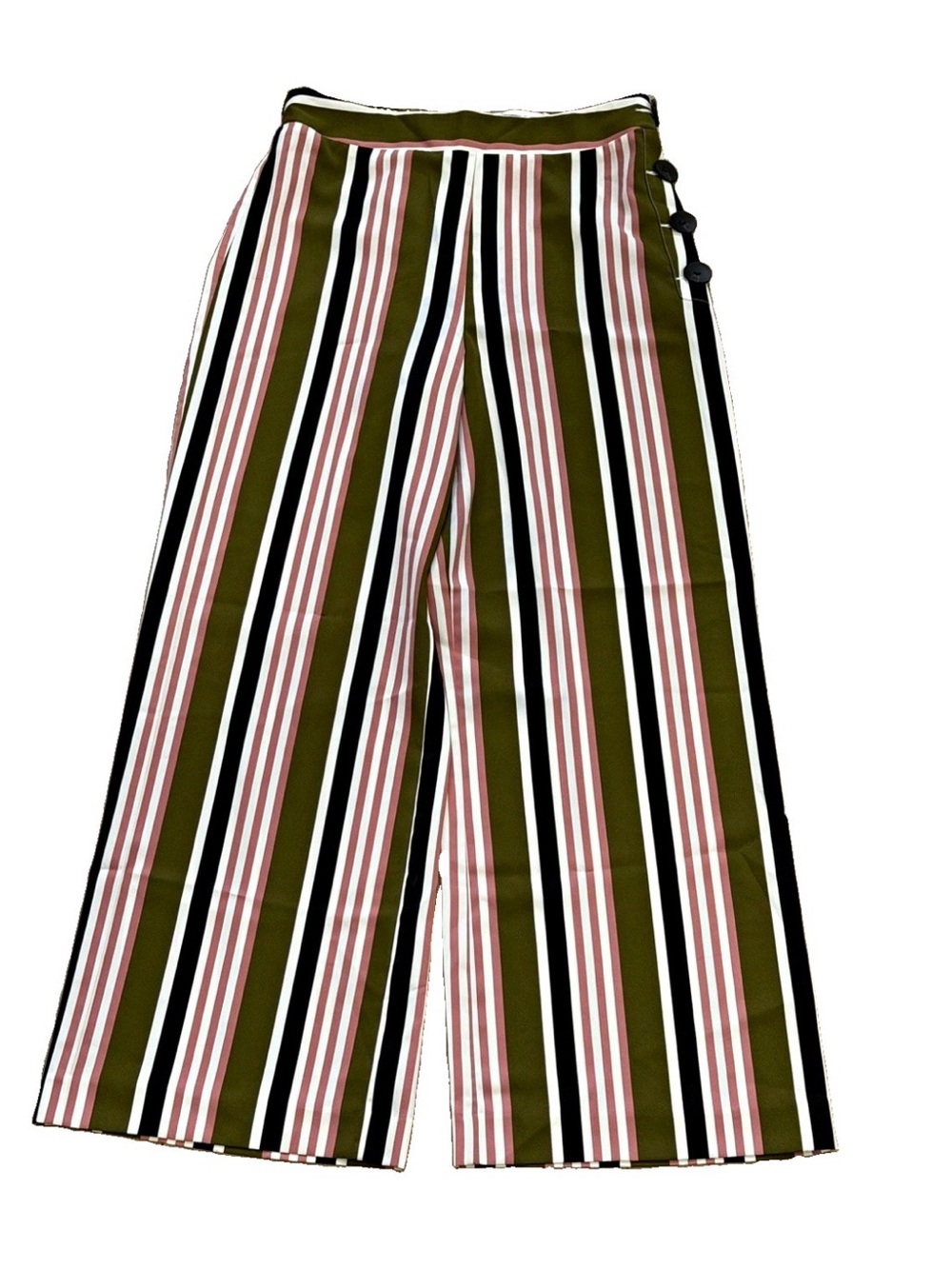 Bar III Olive, Black & Pink Vertical-Stripe Wide Leg Pants